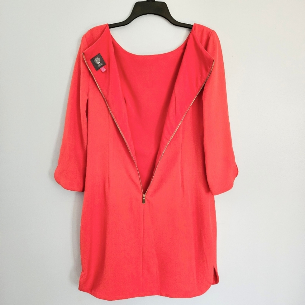 Vince Camuto Peachy Orange Long Sleeve Shift Dress w Split Sleeves & Hem Size 10 - Picture 6 of 7